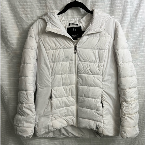 Spyder Women's Clara Short Puffer Jacket Coat Color WHITE Size L - Picture 1 of 16